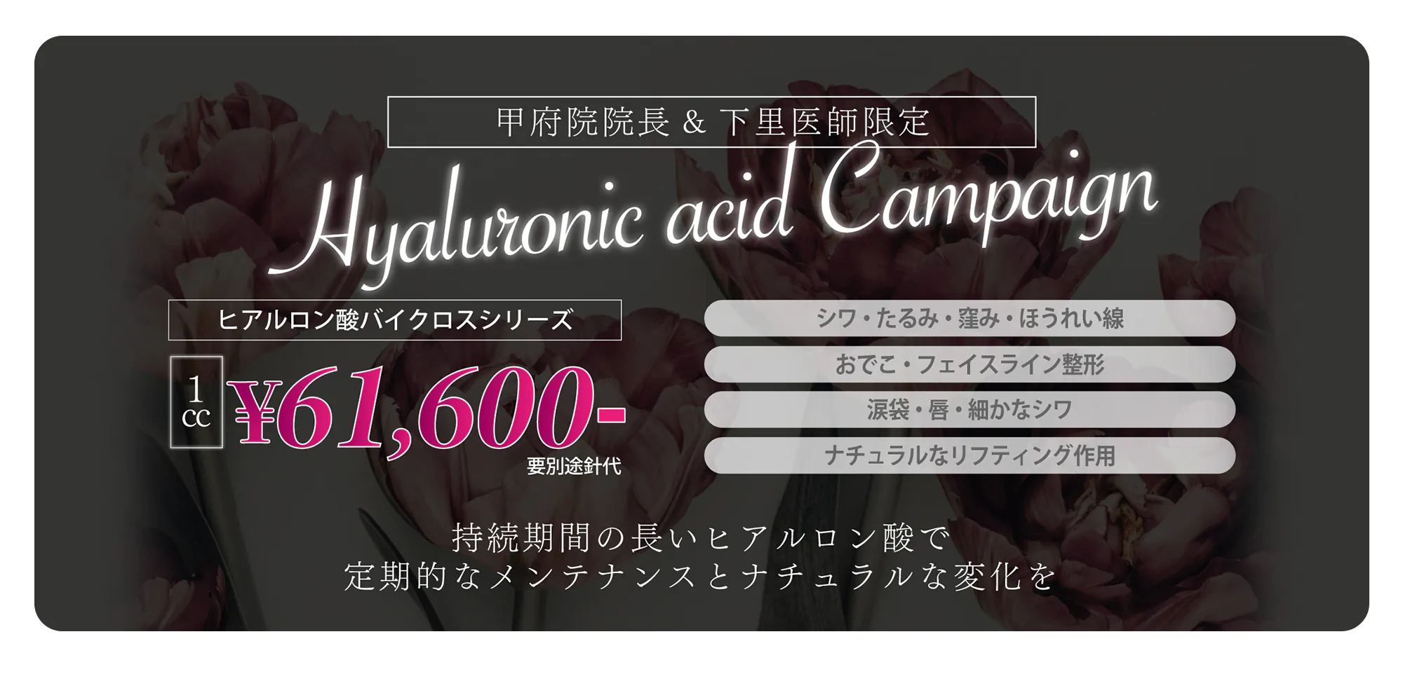 甲府院院長 & 下里医師限定キャンペーン ヒアルロン酸バイクロスシリーズ 1cc 61,600円